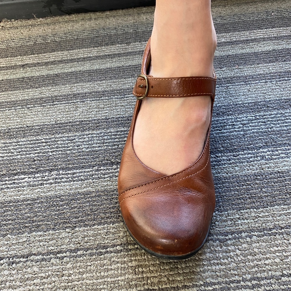 Dansko Brown Leather Mary Jane Wedge